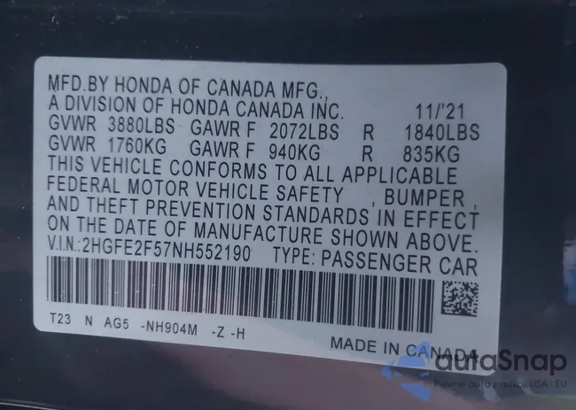 2HGFE2F57NH552190: 44286465