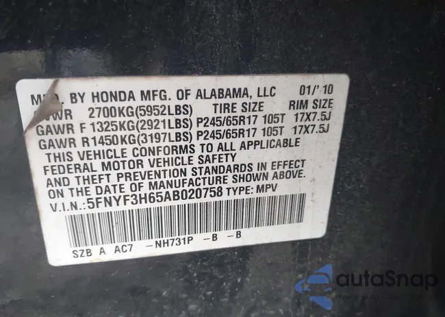 5FNYF3H65AB020758: 44285724