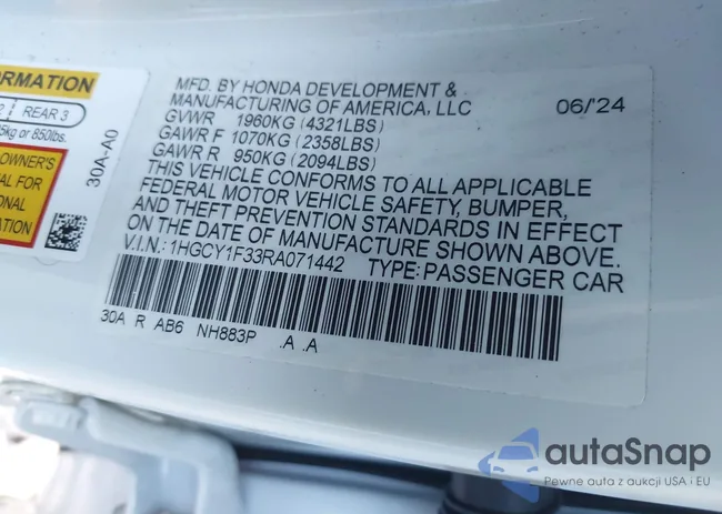 1HGCY1F33RA071442: 44285740