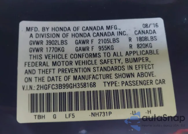 2HGFC3B99GH358168: 44287078