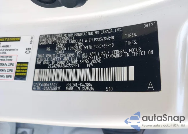 2T2AZMAA8NC222934: 44287231