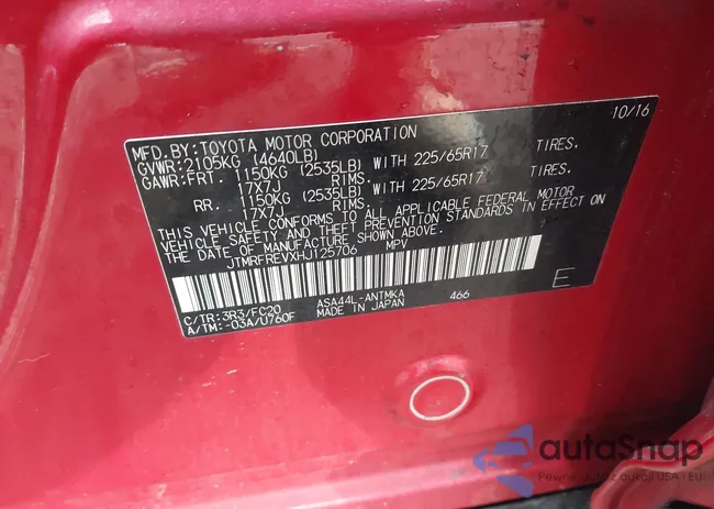 JTMRFREVXHJ125706: 44287442