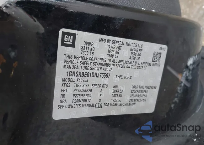 1GNSKBE01DR375587: 44287585