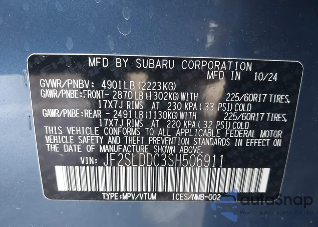 JF2SLDDC3SH506911: 44287592