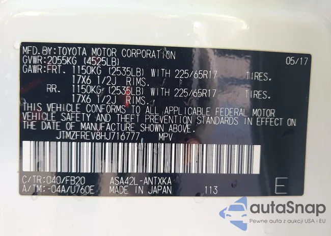 JTMZFREV8HJ716777: 44287611