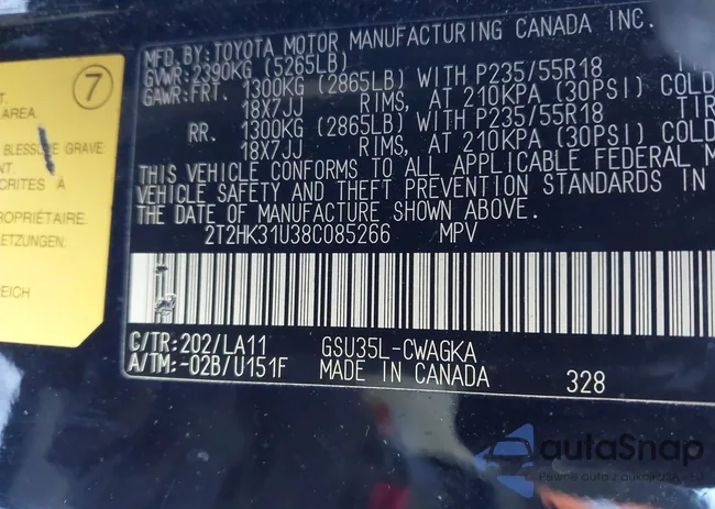 2T2HK31U38C085266: 44286667