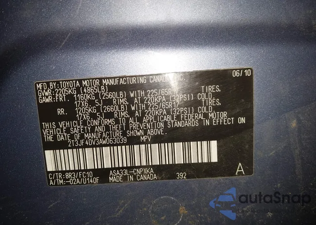 2T3JF4DV3AW063039: 44286749