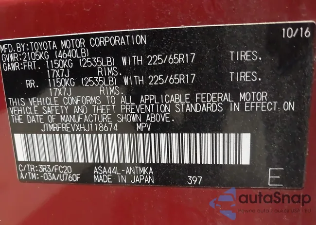 JTMRFREVXHJ118674: 44286876