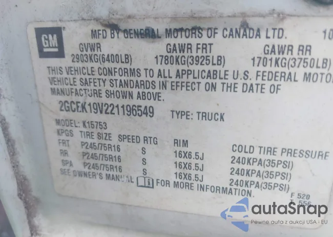 2GCEK19V221196549: 44286923