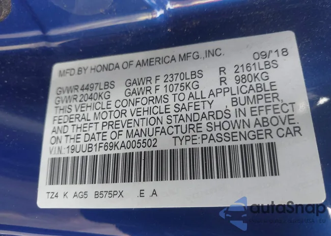 19UUB1F69KA005502: 44288265