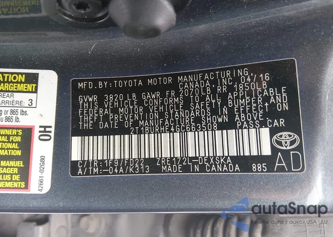 2T1BURHE4GC663508: 44288334