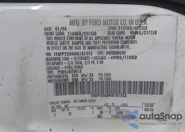 1FAFP52U6WA181553: 44288461