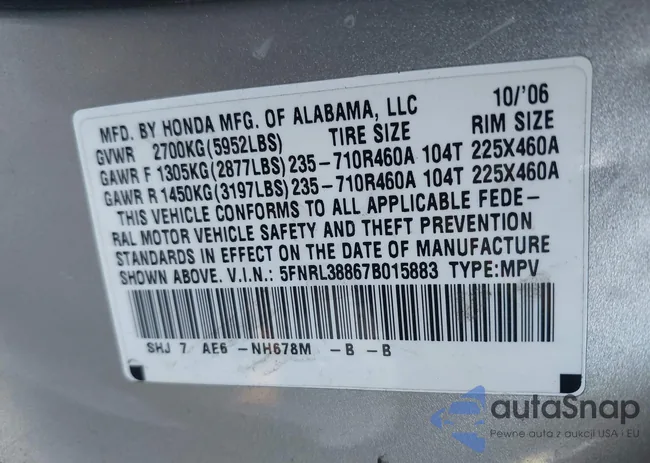 5FNRL38867B015883: 44288527