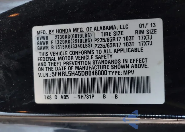 5FNRL5H45DB046000: 44288648