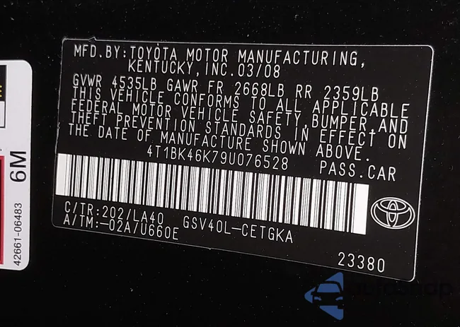 4T1BK46K79U076528: 44287919