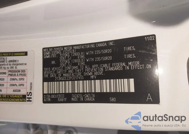 2T2KGCEZ2PC017455: 44287978