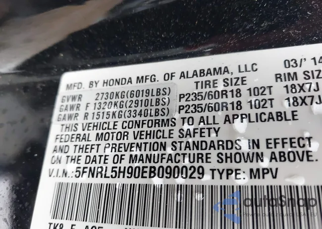 5FNRL5H90EB090029: 44289117