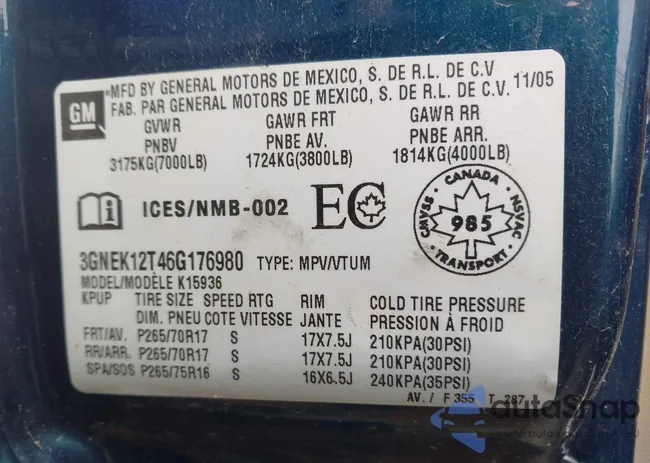 3GNEK12T46G176980: 44289241