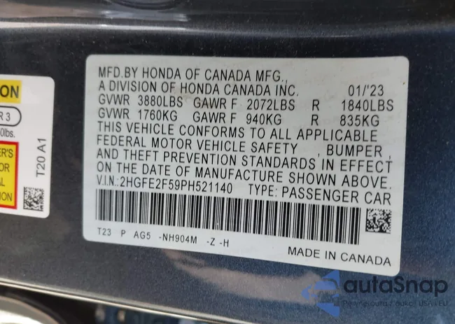 2HGFE2F59PH521140: 44289428