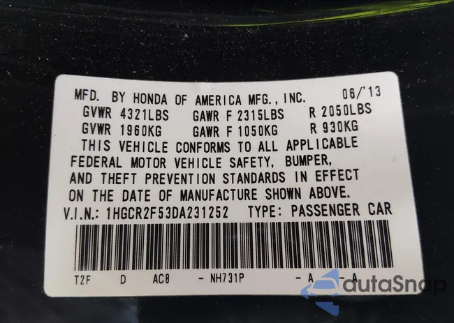 1HGCR2F53DA231252: 44290120