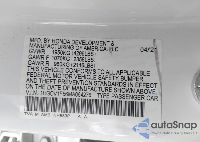 1HGCV1F56MA064276: 44290228