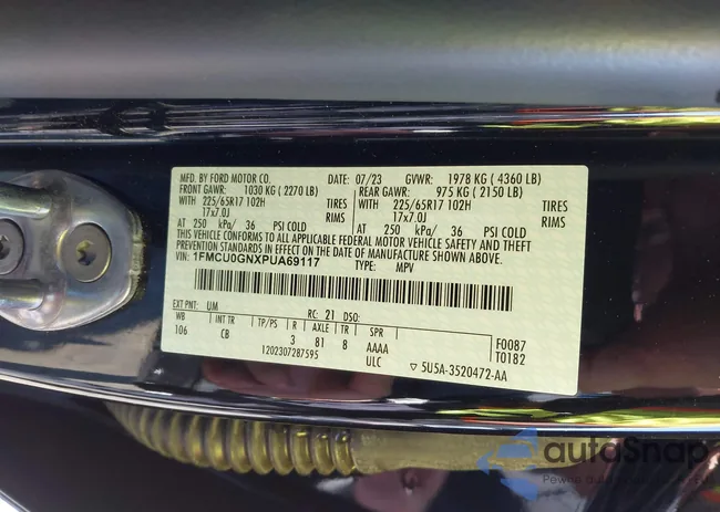 1FMCU0GNXPUA69117: 44290337