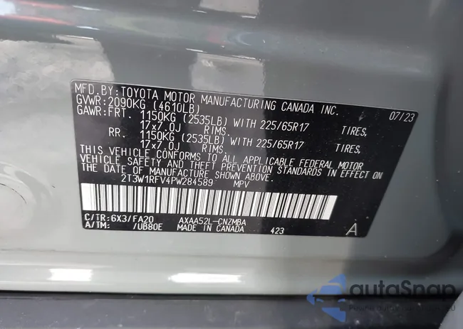 2T3W1RFV4PW284589: 44290395