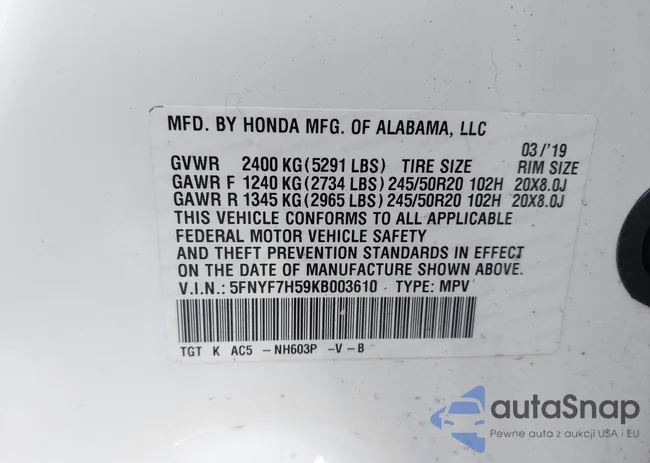 5FNYF7H59KB003610: 44290510