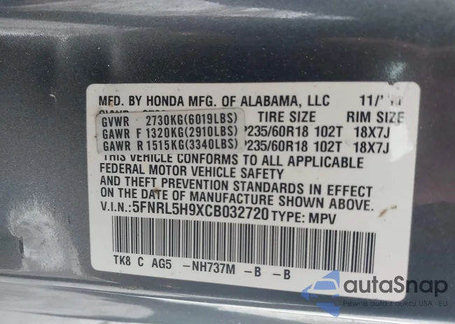 5FNRL5H9XCB032720: 44290587