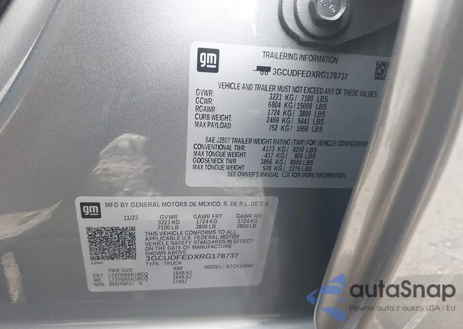 3GCUDFEDXRG178737: 44289642