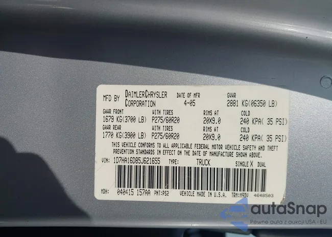 1D7HA16D85J621655: 44289804