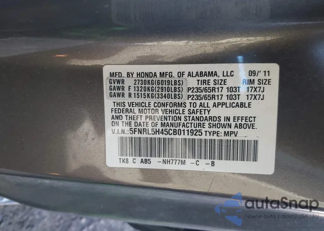 5FNRL5H45CB011925: 44289866