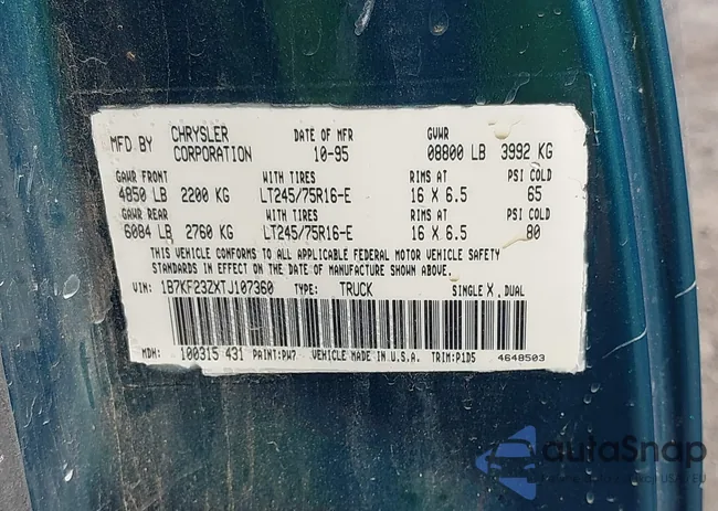 1B7KF23ZXTJ107360: 44291167