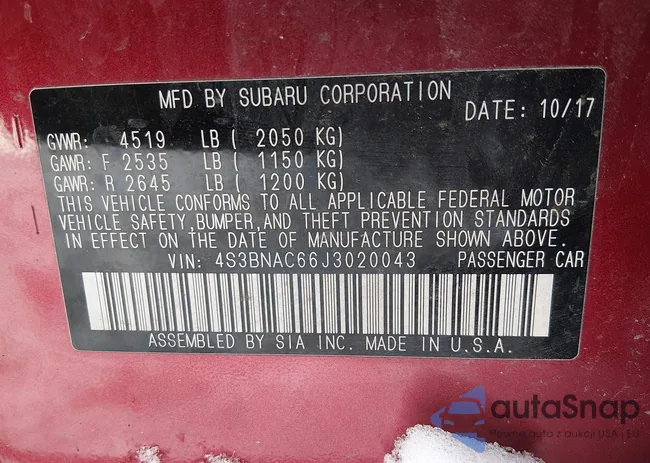 4S3BNAC66J3020043: 44291235