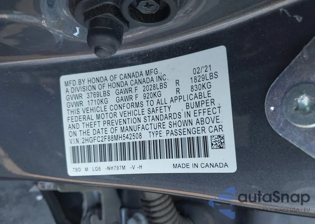 2HGFC2F88MH542508: 44291238