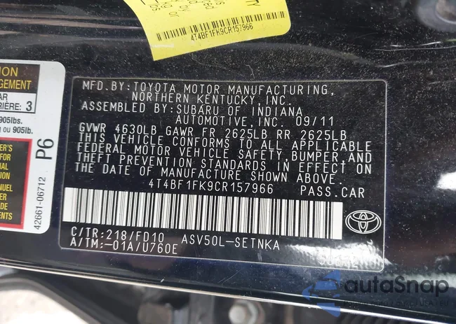 4T4BF1FK9CR157966: 44291267