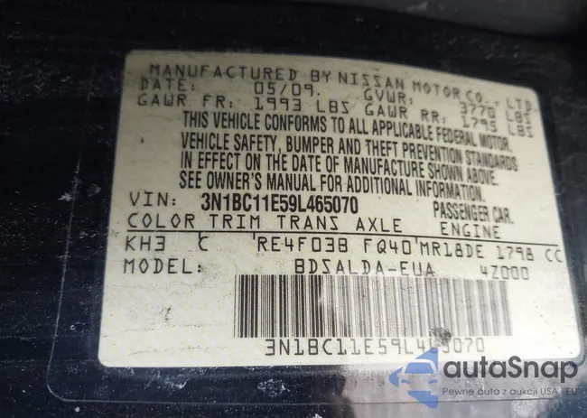3N1BC11E59L465070: 44291321