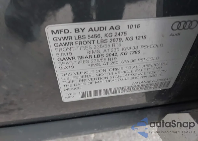 WA1ANAFY1J2000419: 44291328