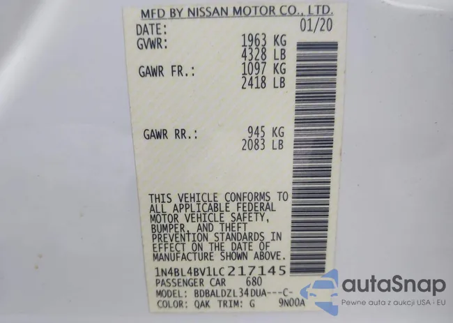 1N4BL4BV1LC217145: 44291418