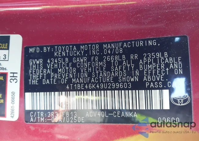 4T1BE46K49U299603: 44291555