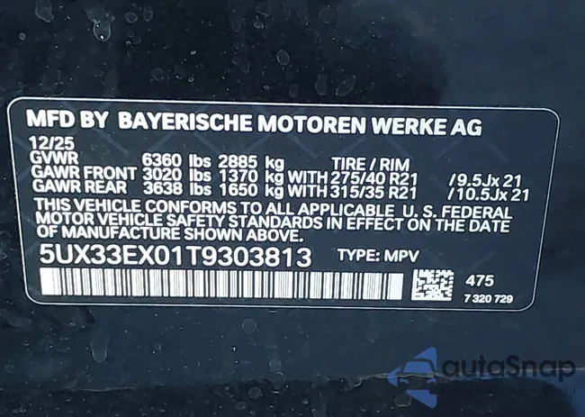 5UX33EX01T9303813: 44291570