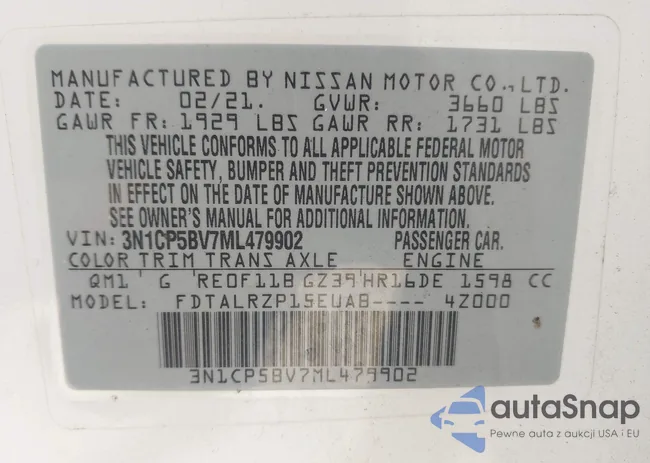 3N1CP5BV7ML479902: 44291581