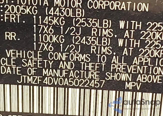 JTMZF4DV0A5022457: 44290717