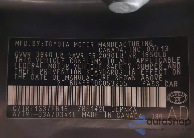 2T1BU4EE0DC053205: 44290864