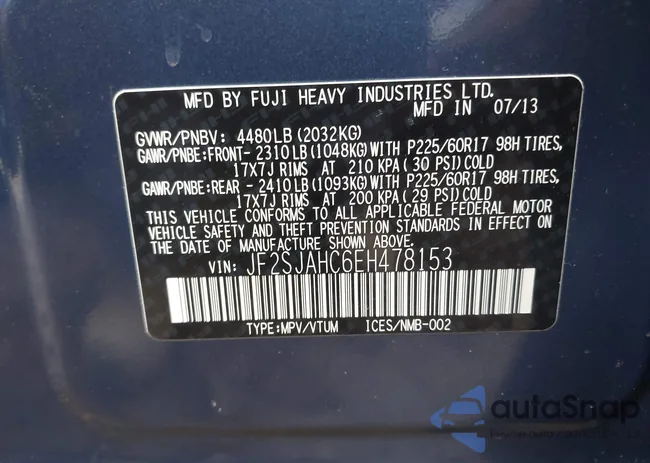 JF2SJAHC6EH478153: 44292303