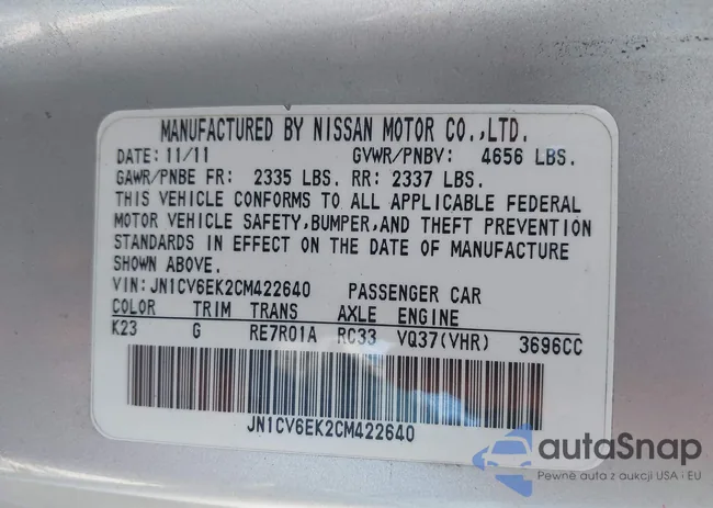 JN1CV6EK2CM422640: 44292514