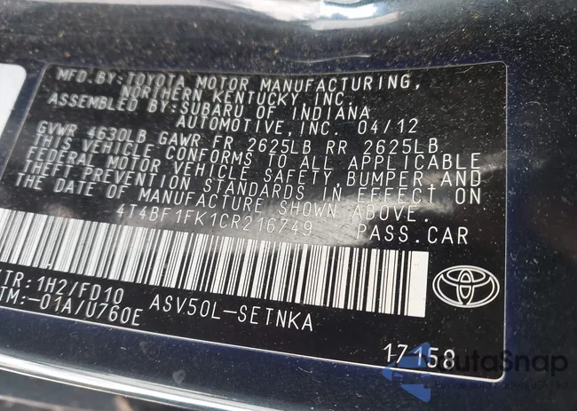 4T4BF1FK1CR216749: 44292543