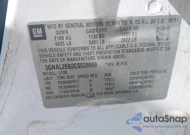 3GNAL2EK0CS528899: 44291681