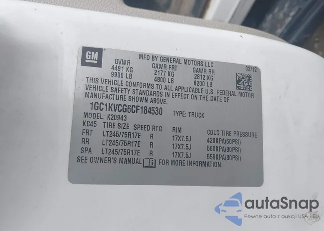 1GC1KVCG6CF184530: 44291698