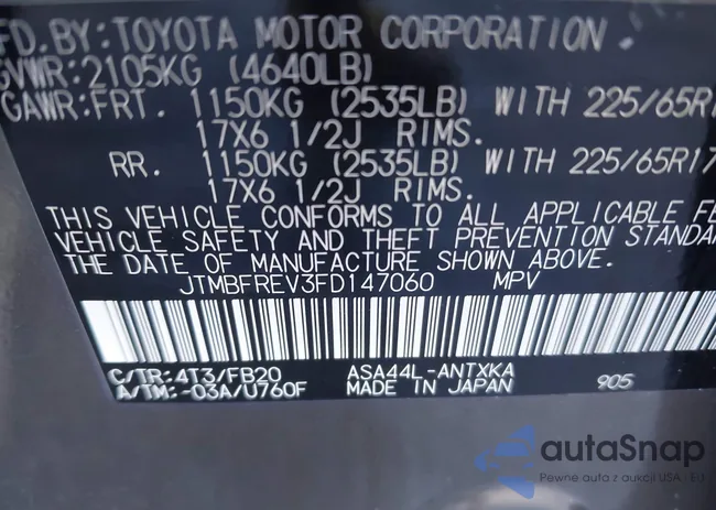 JTMBFREV3FD147060: 44291942